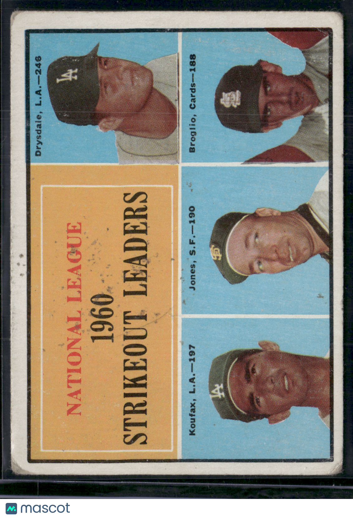 1961 Topps DRYSDALE/KOUFAX/JONES/BROGLIO #49 1960 NL Strikeout Leaders