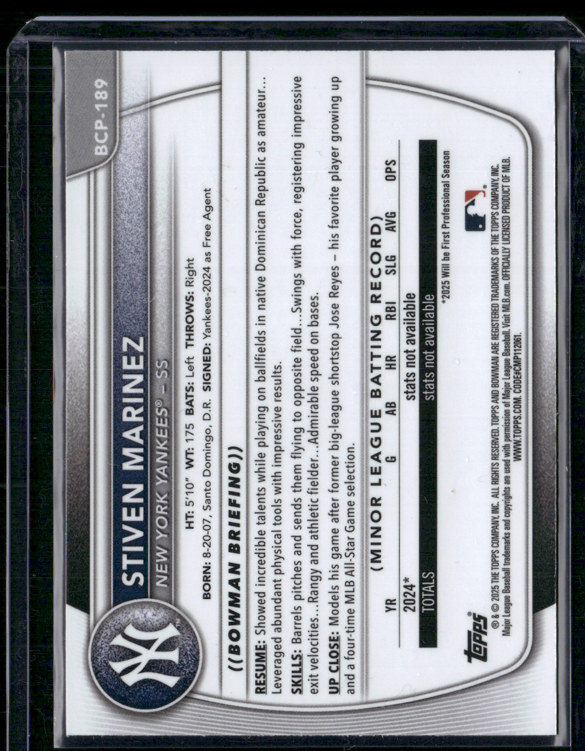 2025 Bowman Chrome STIVEN MARINEZ #BCP-189 1st Bowman Geometric