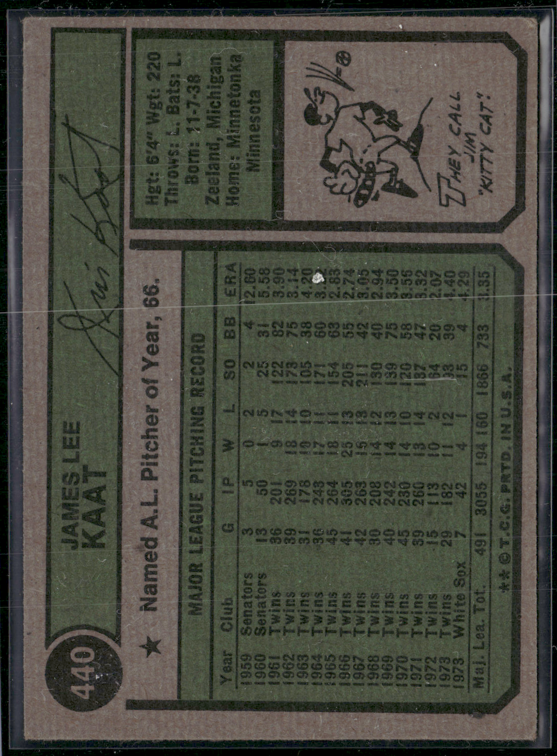 1974 Topps JIM KAAT #440 (EX)
