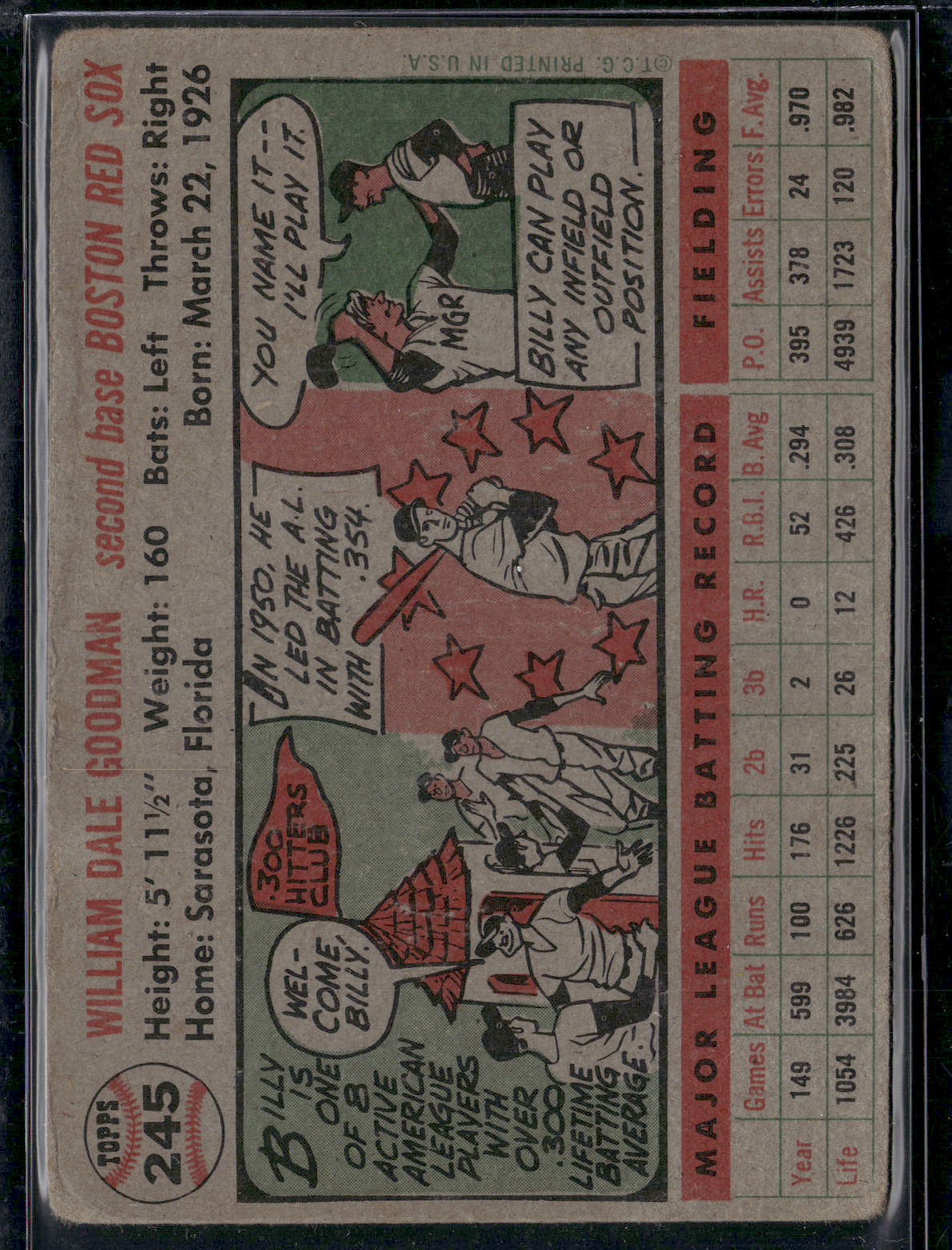 1956 Topps BILLY GOODMAN #245 Crease