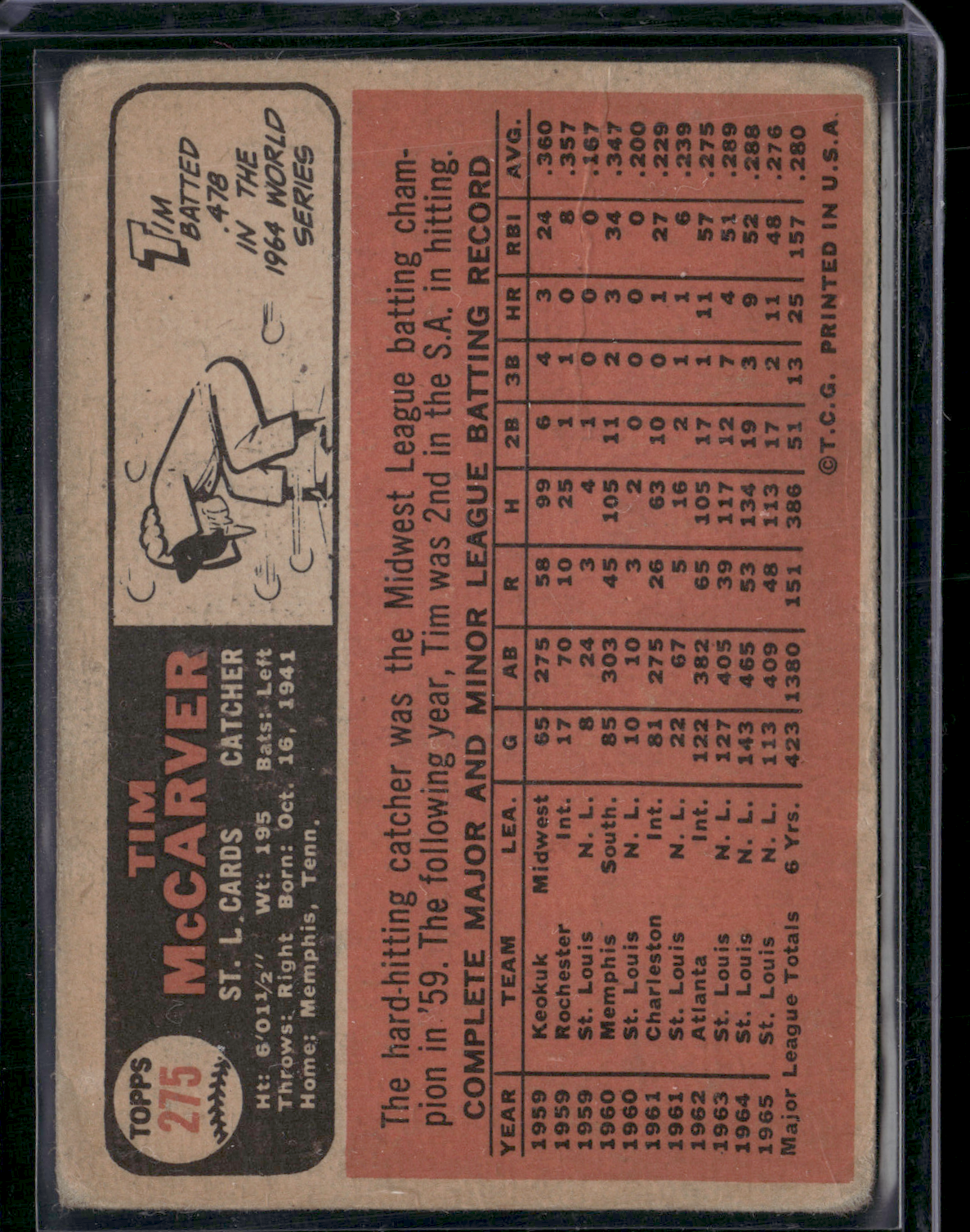 1966 Topps TIM MCCARVER #275 Wrinkles (Good)