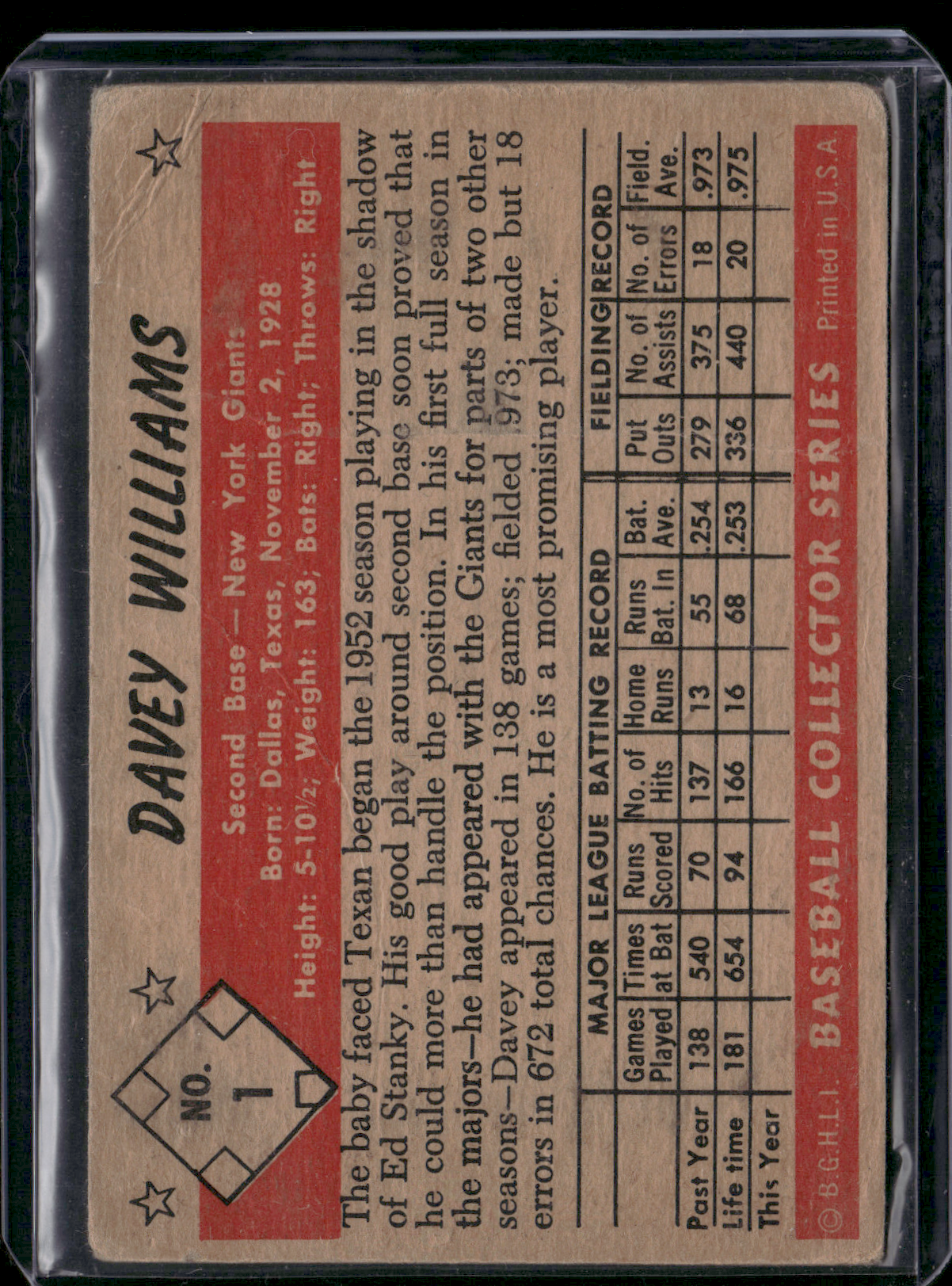 1953 Bowman DAVEY WILLIAMS #1