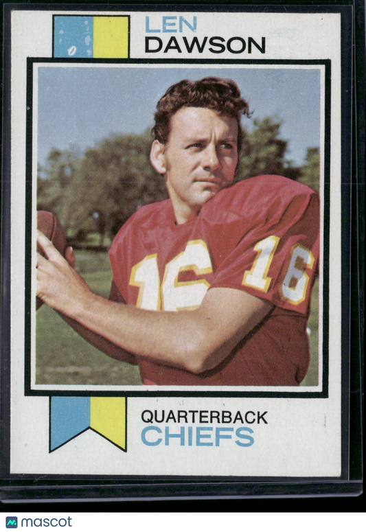1973 Topps LEN DAWSON #335 Light Print Snow Top Blue (EX)