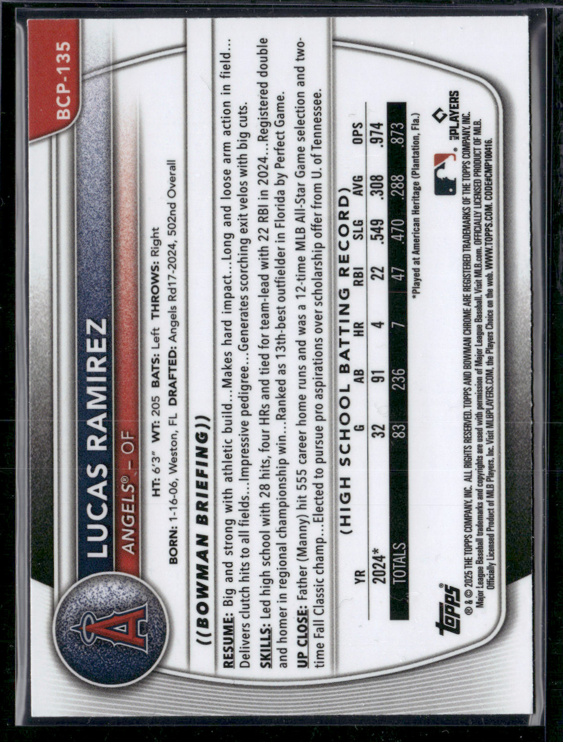 2025 Bowman LUCAS RAMIREZ #BCP-135 1st Bowman Chrome