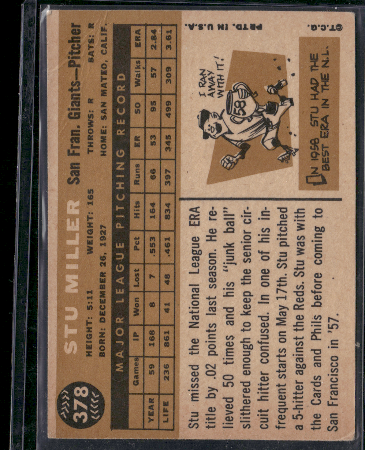 1960 Topps STU MILLER #378 Crease (Good)