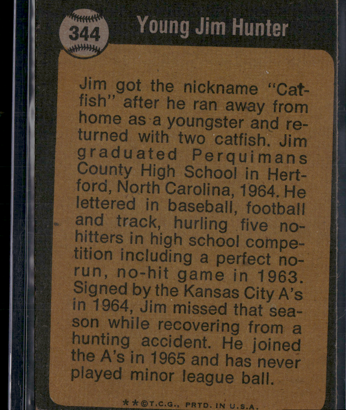1973 Topps JIM "CATFISH" HUNTER #344 BoyhoodPhotos of The Stars Miscut(VG/EX-EX)