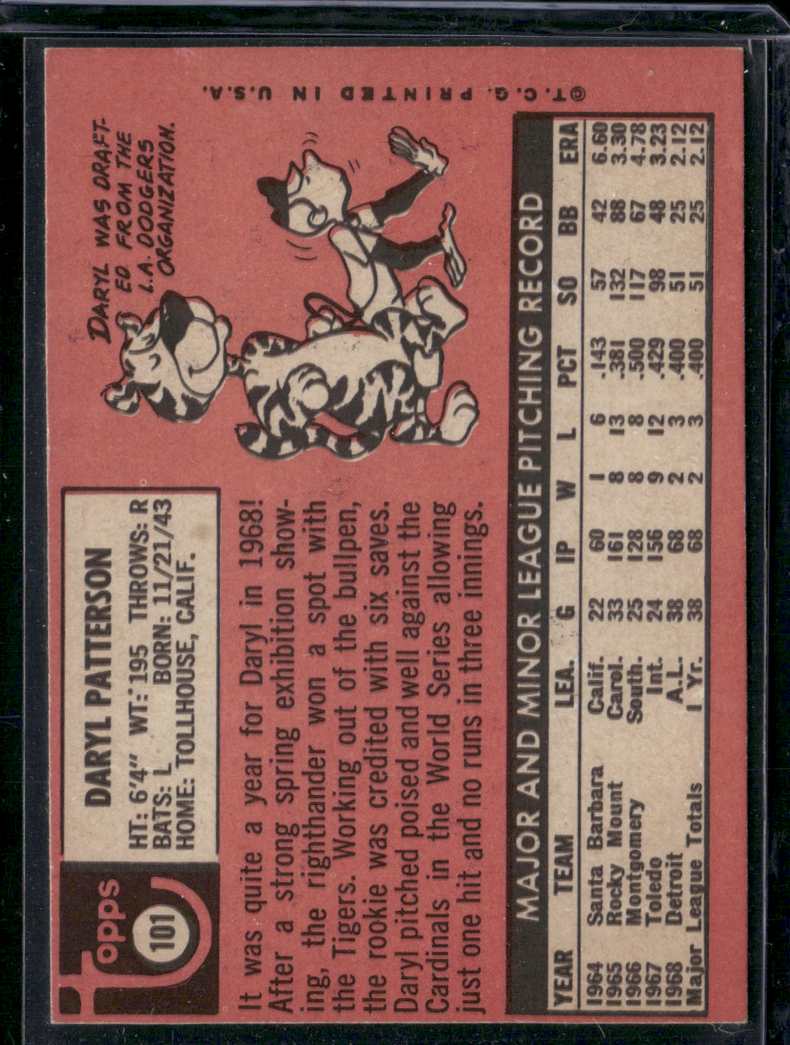1969 Topps DARYL PATTERSON #101 (EX)