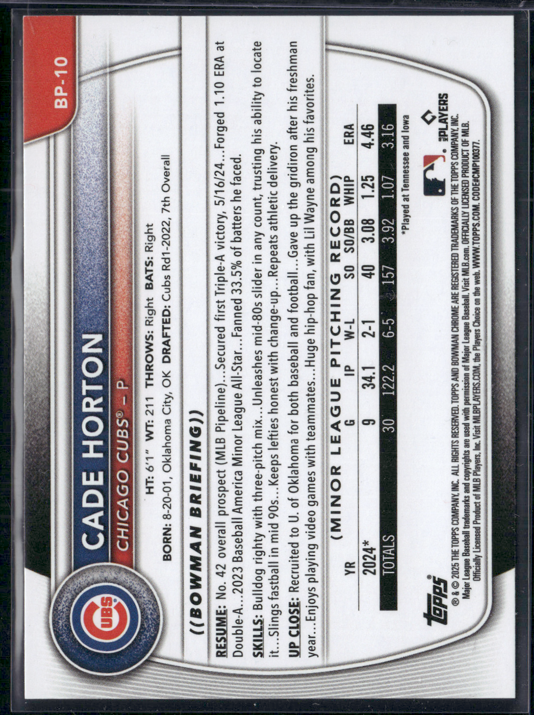 2025 Bowman CADE HORTON #BP-10