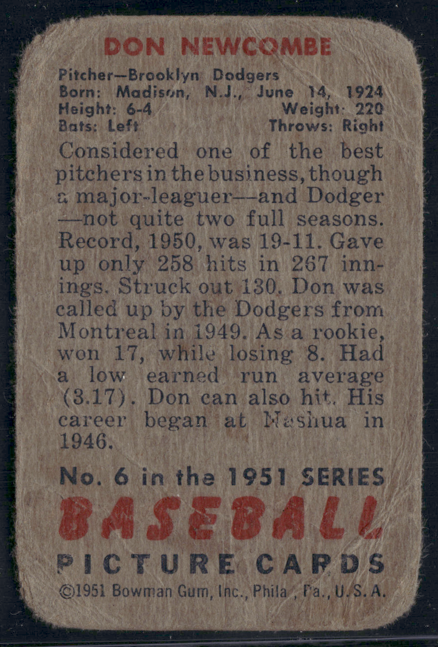 1951 Bowman DON NEWCOMBE #6 (Fair)