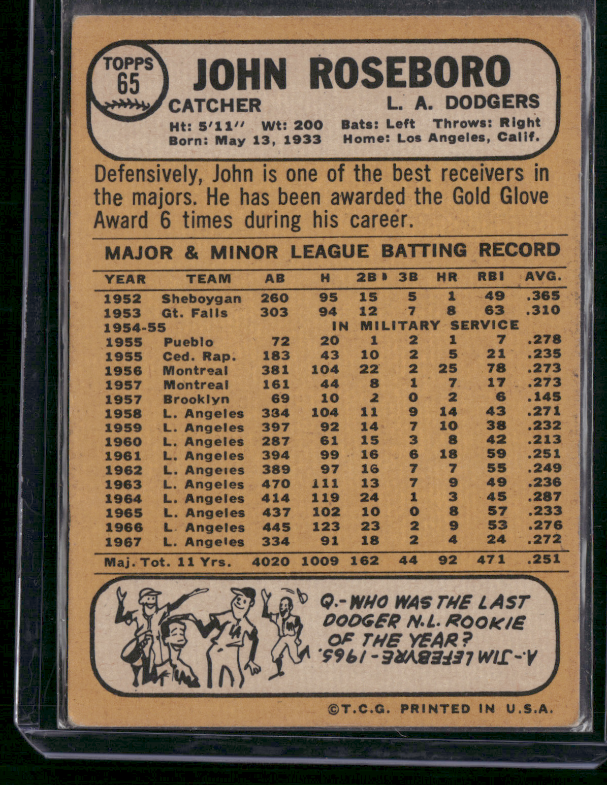 1968 Topps JOHN ROSEBORO #65