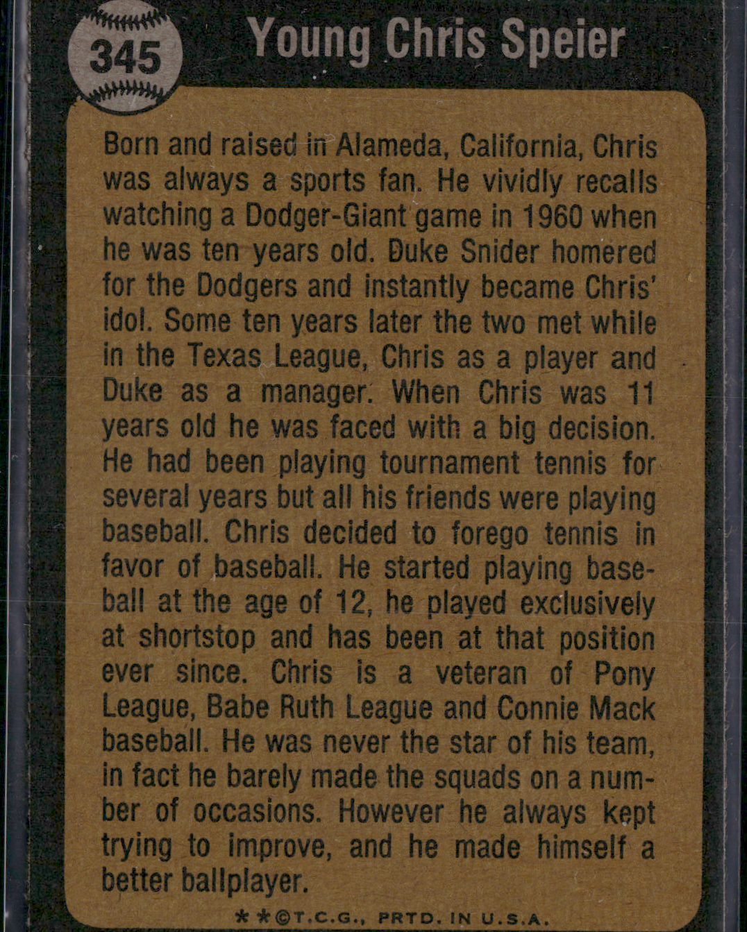 1973 Topps CHRIS SPEIER #345 Boyhood Photos of the Stars Rough Edge cut (EX)