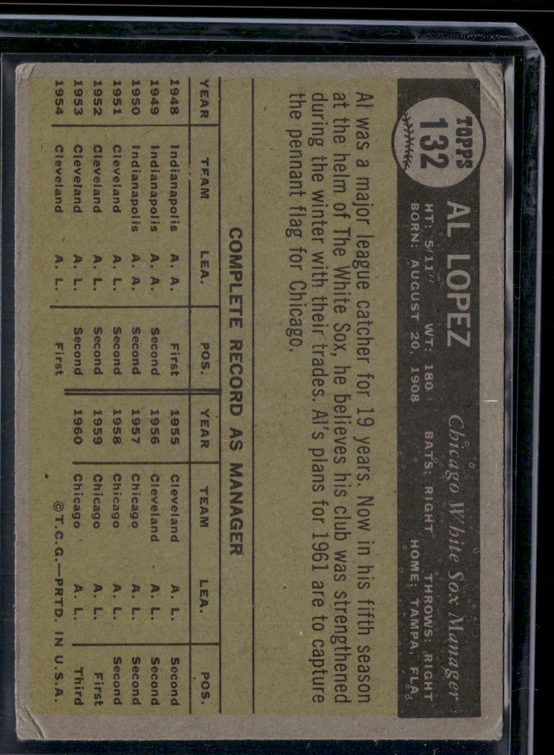 1961 Topps AL LOPEZ #132