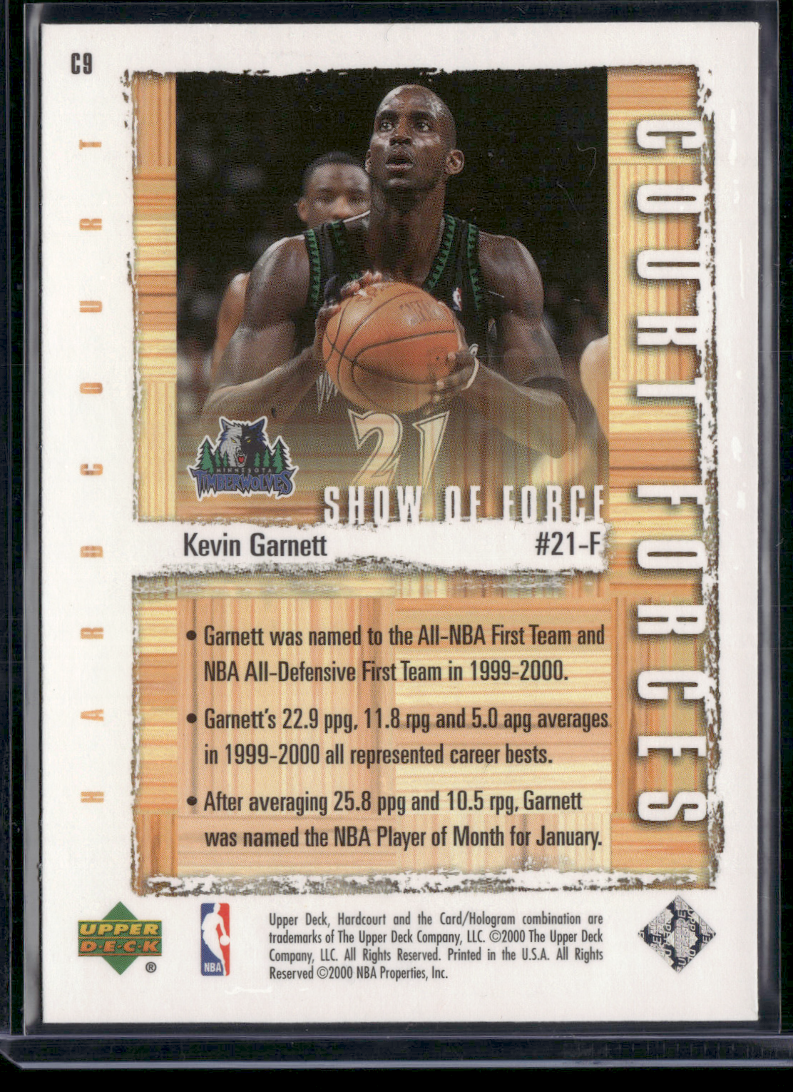 2000 Upper Deck KEVIN GARNETT #C9 Court Forces Refractor (NM)