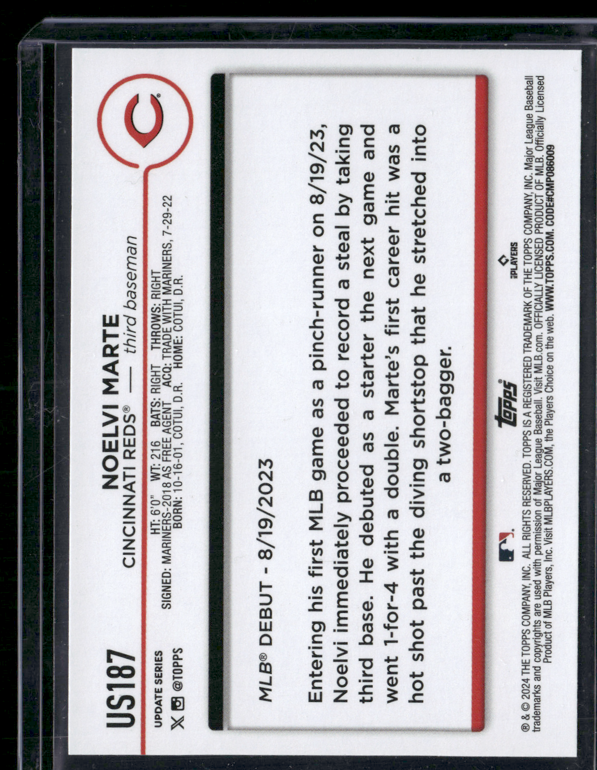 2024 Topps Update NOELVI MARTE RC #US187