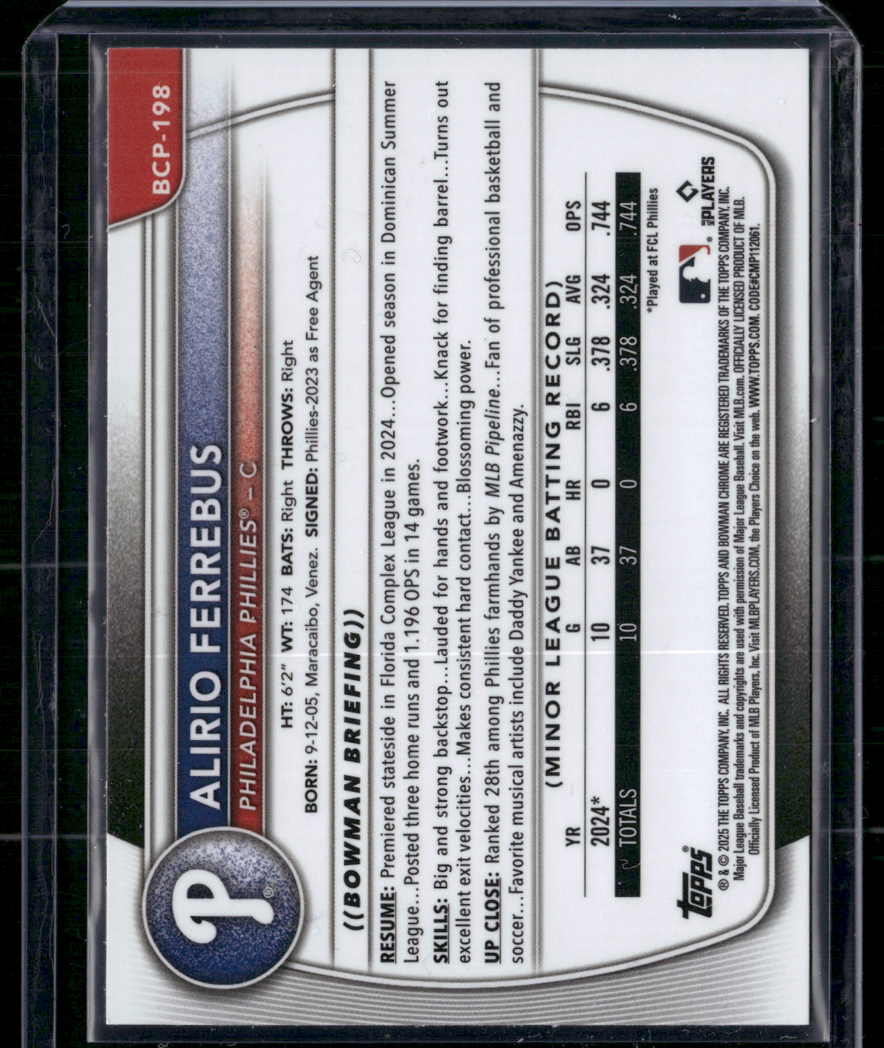 2025 Bowman Chrome ALIRIO FERREBUS #BCP-198 Chrome 1st Bowman