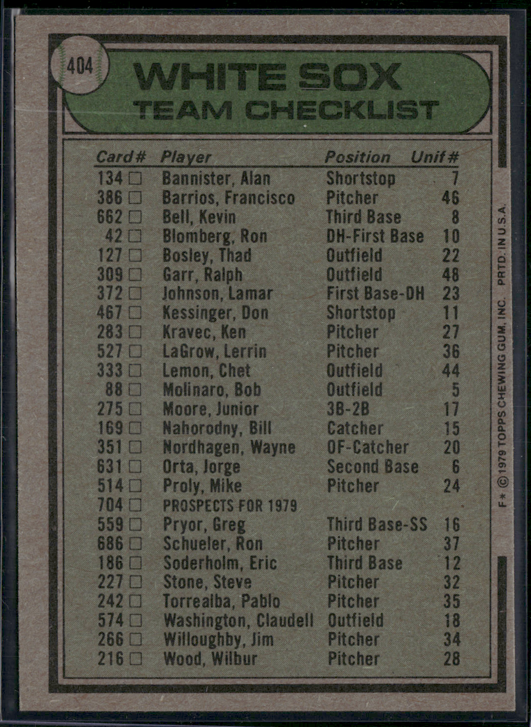 1979 Topps CHICAGO WHITE SOX #404 (EX/MT-NM)