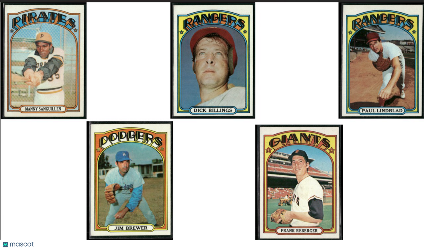 1972 Topps 5 ~ CARDLOT Manny Sanguillen/Frank Reberger (VG-EX)