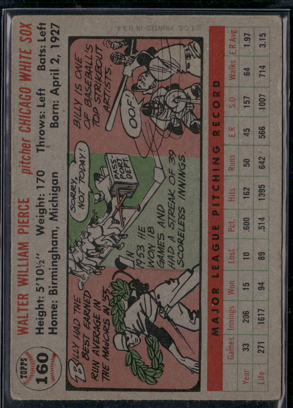 1956 Topps BILLY PIERCE #160