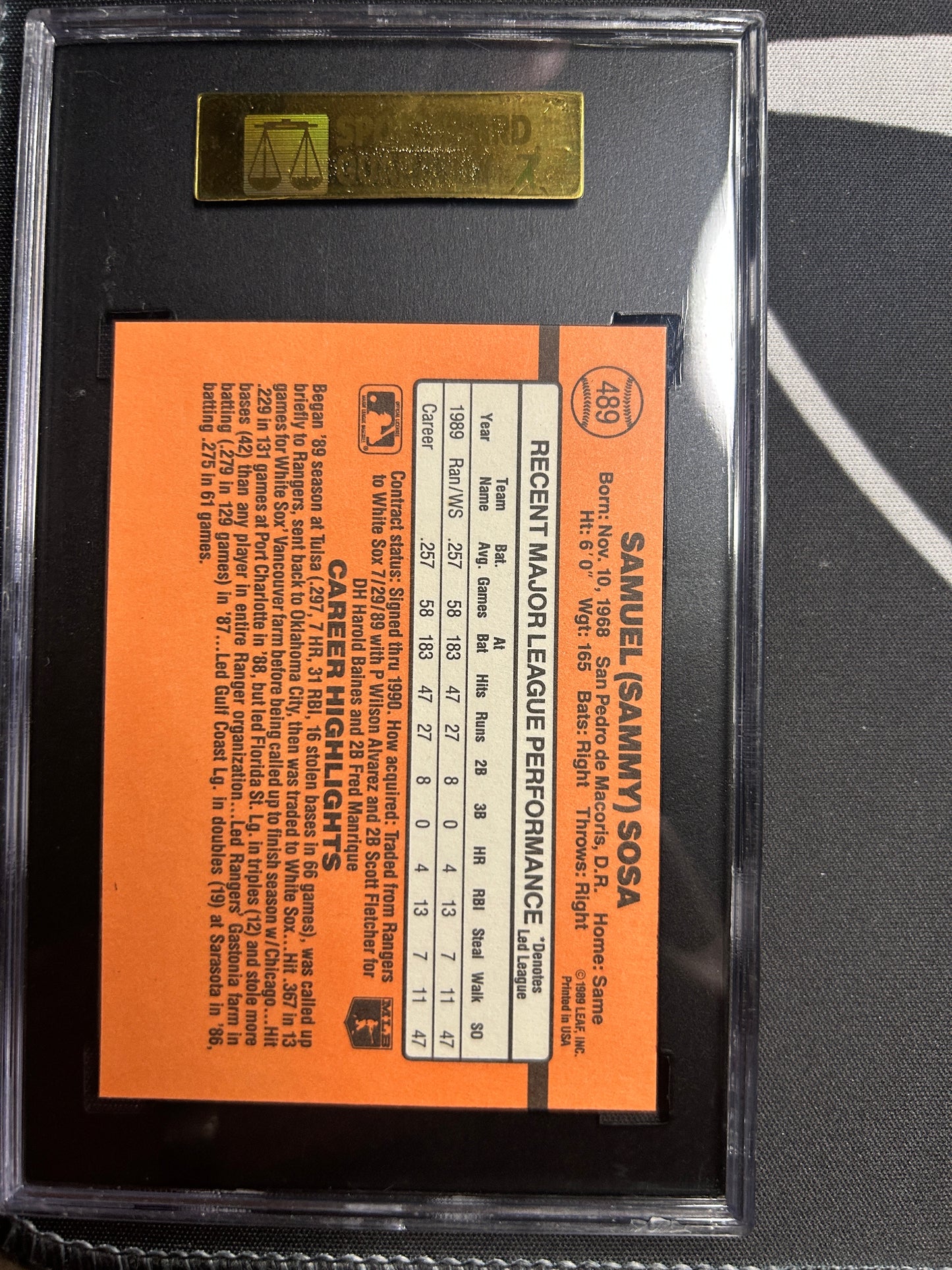 1990 Donruss SAMMY SOSA #489 SGC 9 - Rookie RC