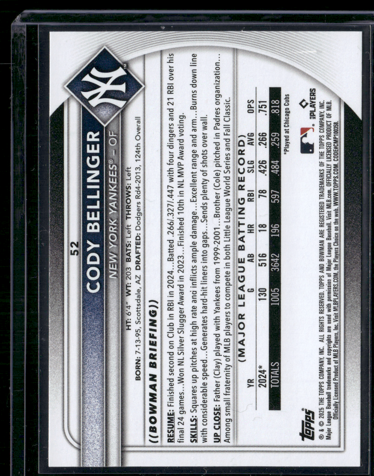 2025 Bowman CODY BELLINGER #52