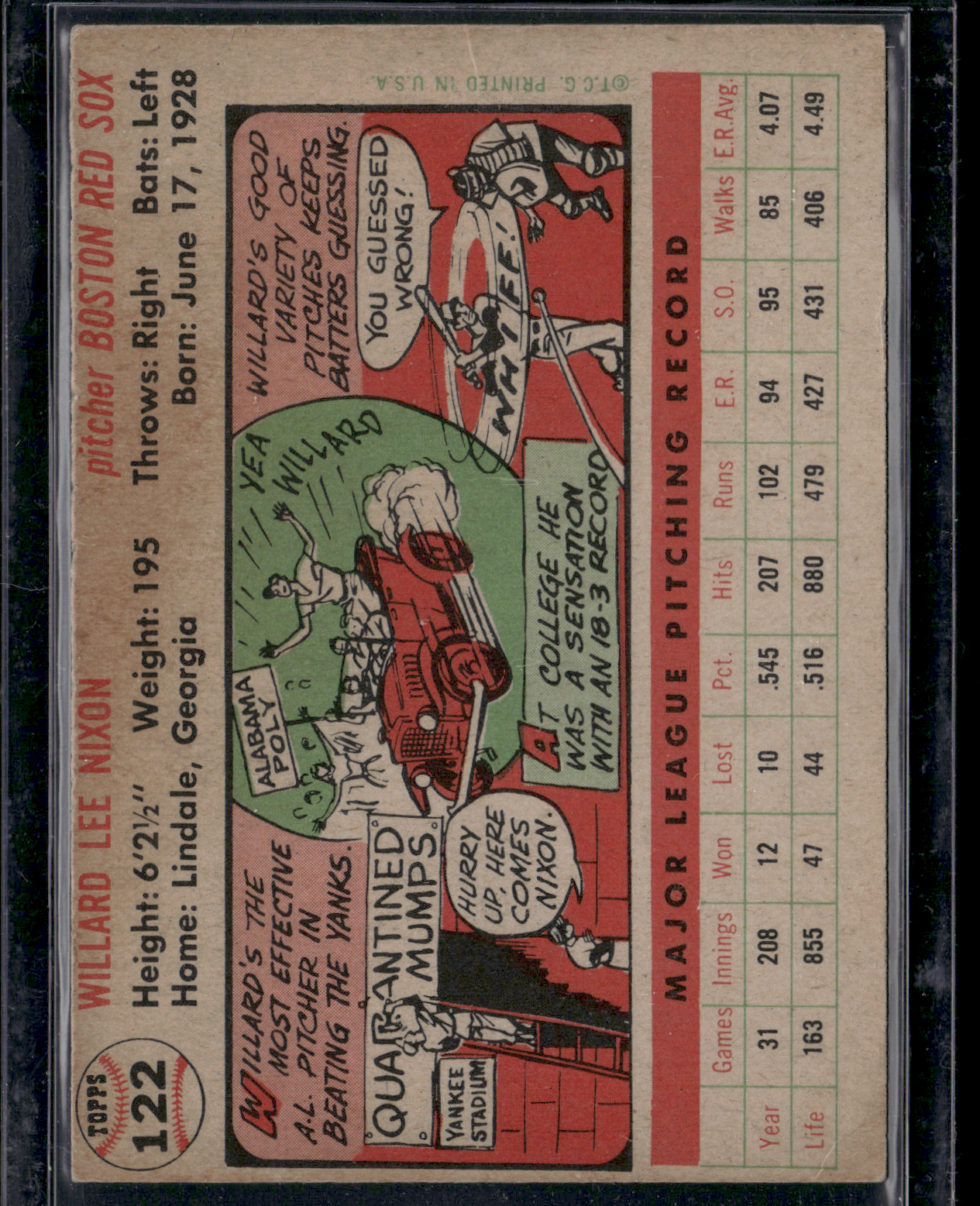 1956 Topps WILLARD NIXON #122 Light Wrinkles