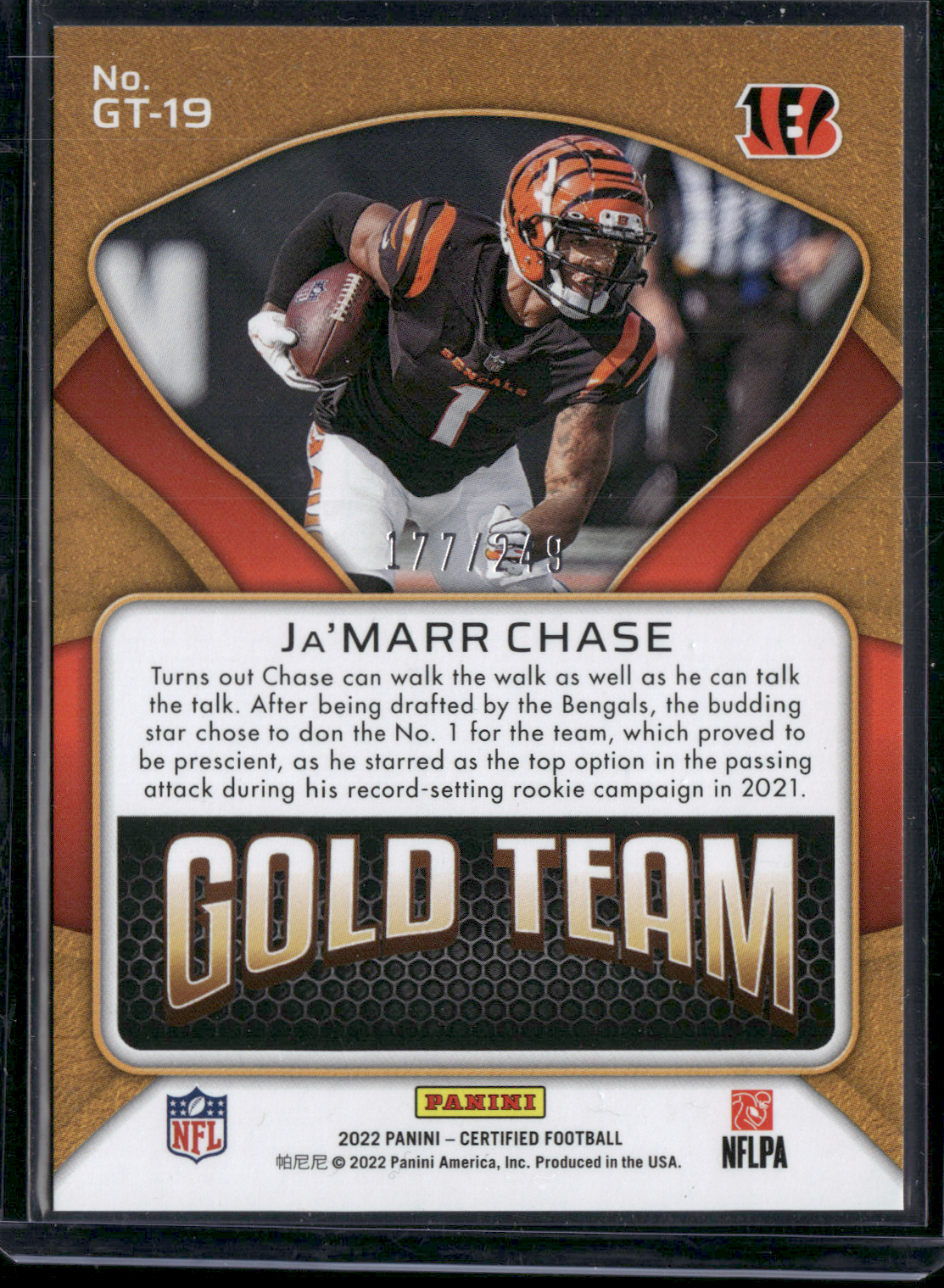 2022 Certified JA'MARR CHASE #GT-19 Gold Team 177/249 (NM)