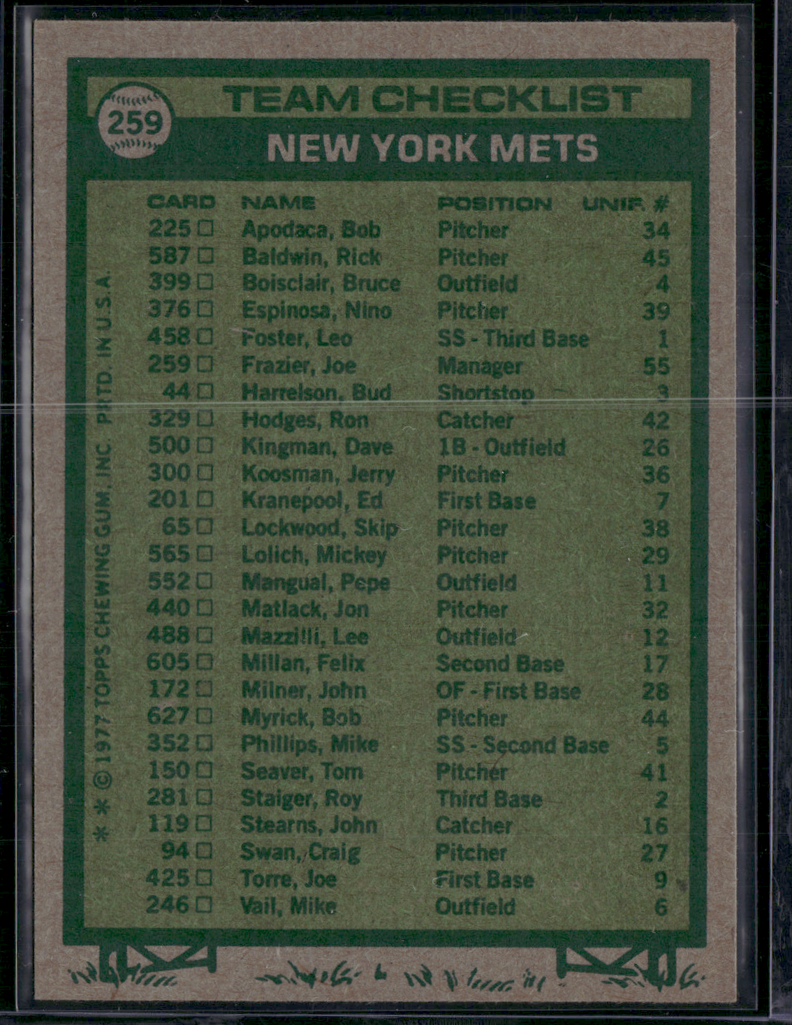 1977 Topps NEW YORK METS #259 (EX/MT)