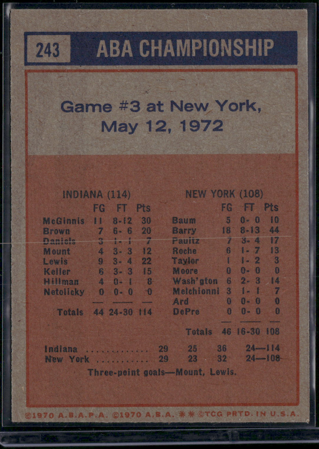 1972 ABA ABA CHAMPIONSHIP GAME #3 #243 (VG/EX)