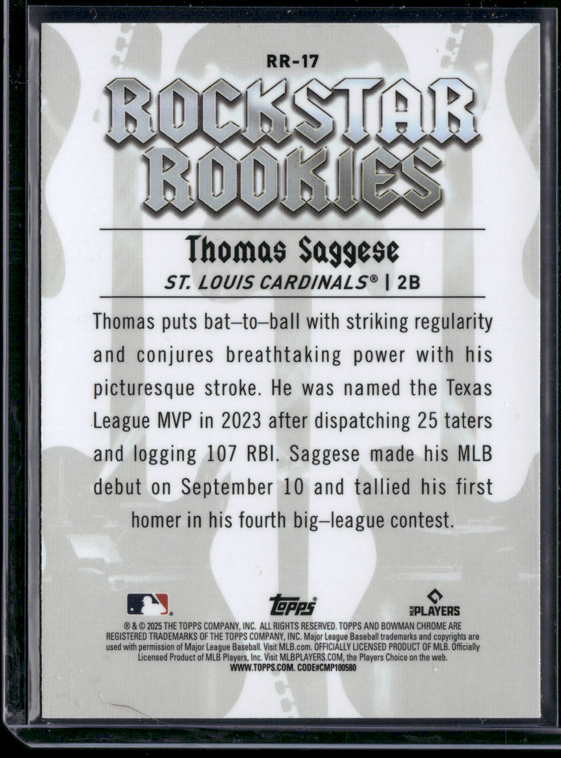2025 Bowman THOMAS SAGGESE Rookie Card RC #RR-17 Rockstar Rookies Chrome