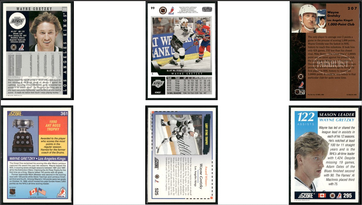 1990 WAYNE GRETZKY 6 - CARDLOT 91 Score 92 Score 90 Score 91 Parkhurst(EX-EX/MT)