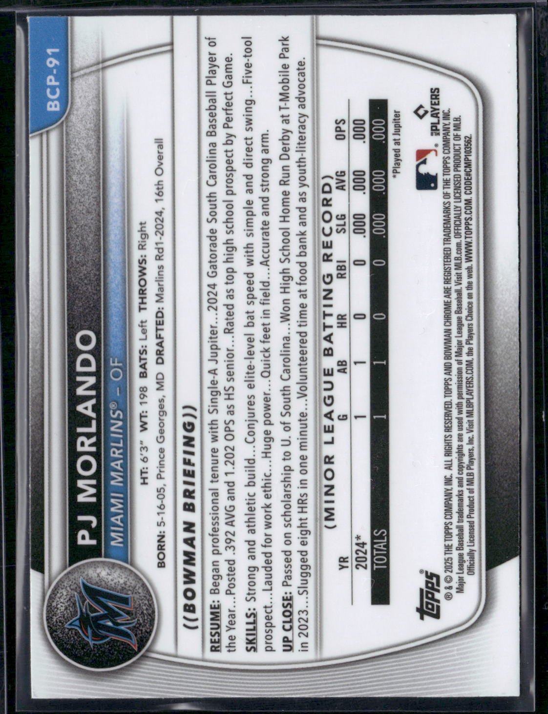 2025 Bowman PJ MORLANDO #BCP-91 Chrome Mojo 1st Bowman