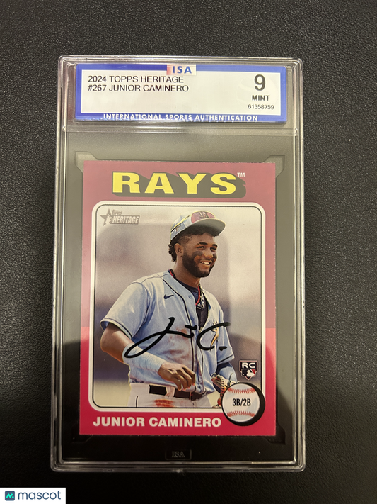 2024 Topps Heritage Junior Caminero Rookie Card Graded ISA 9
