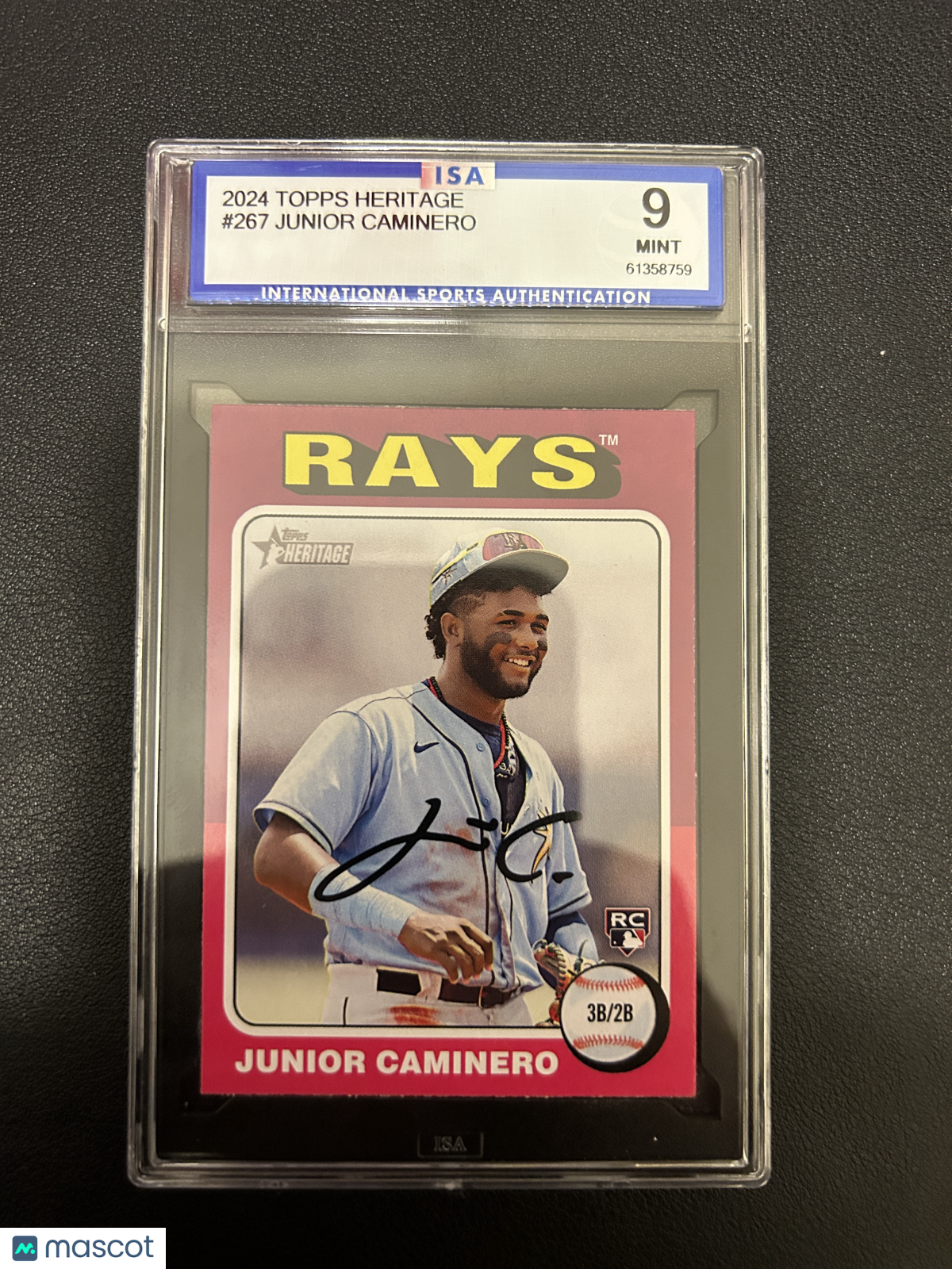 2024 Topps Heritage Junior Caminero Rookie Card Graded ISA 9