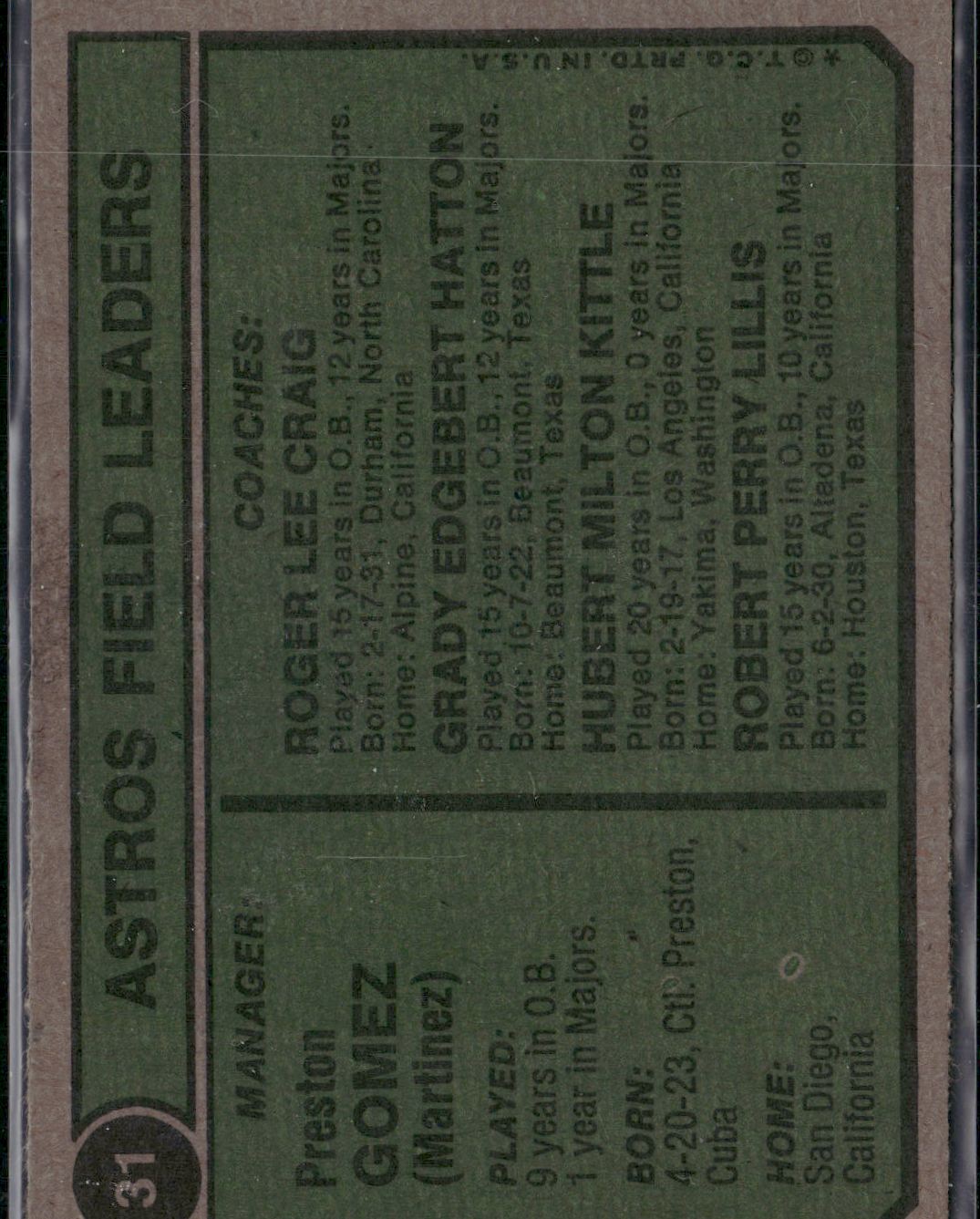 1974 Topps PRESTON GOMEZ #31 (EX-EX/MT)