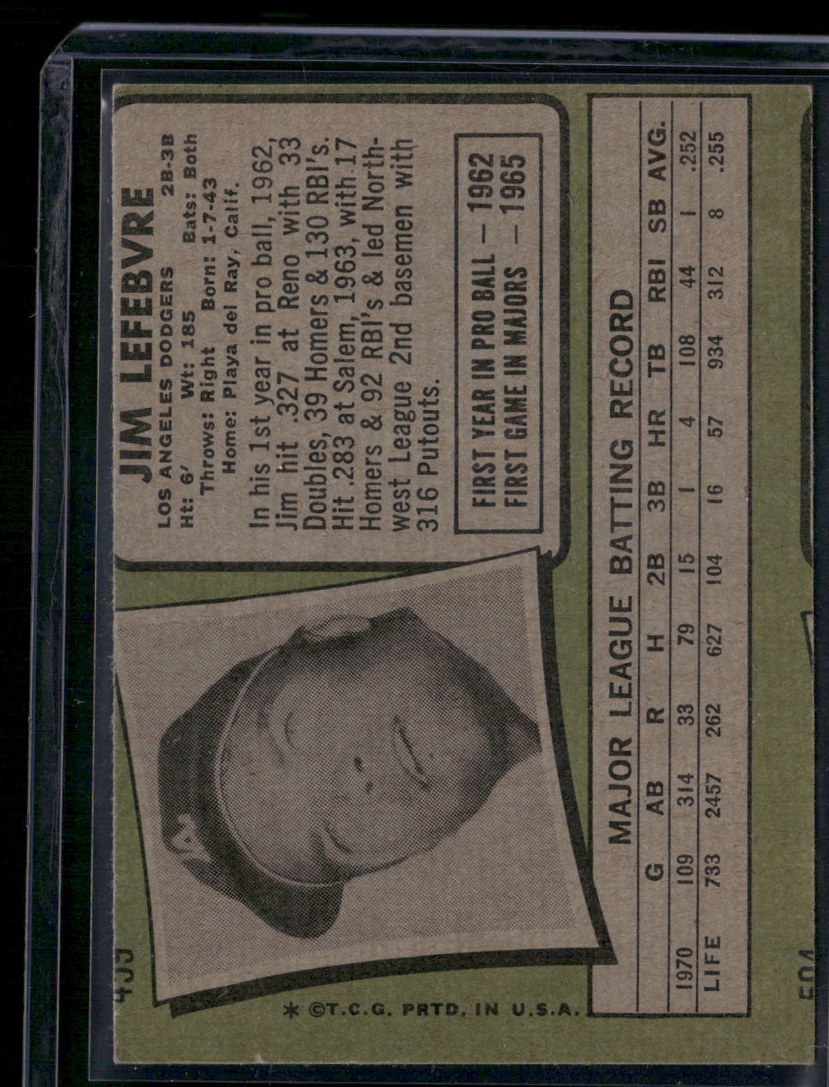1971 Topps JIM LEFEBVRE #459 (VG - Light Scratches)