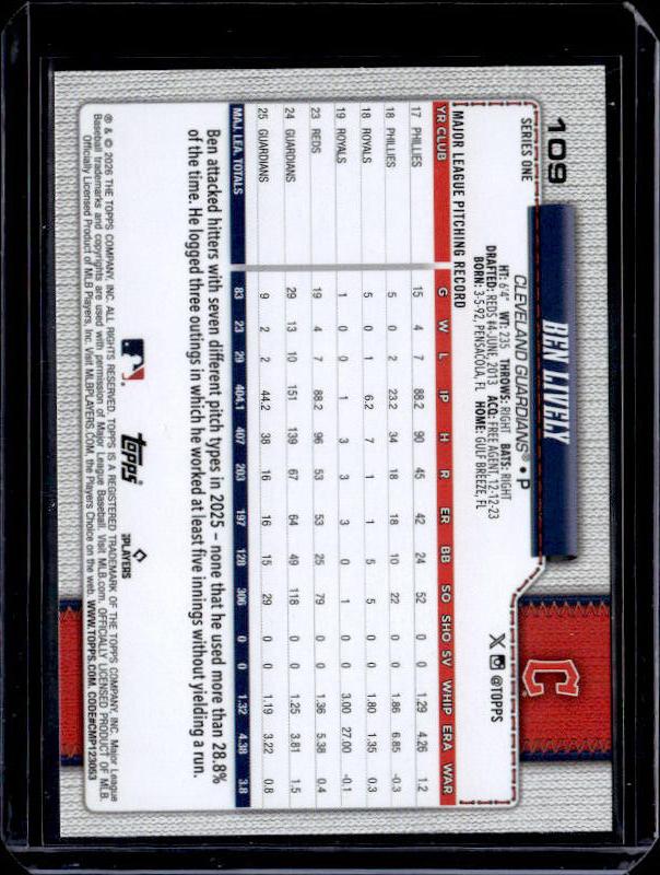2026 Topps Series 1 BEN LIVELY #109 Rainbow