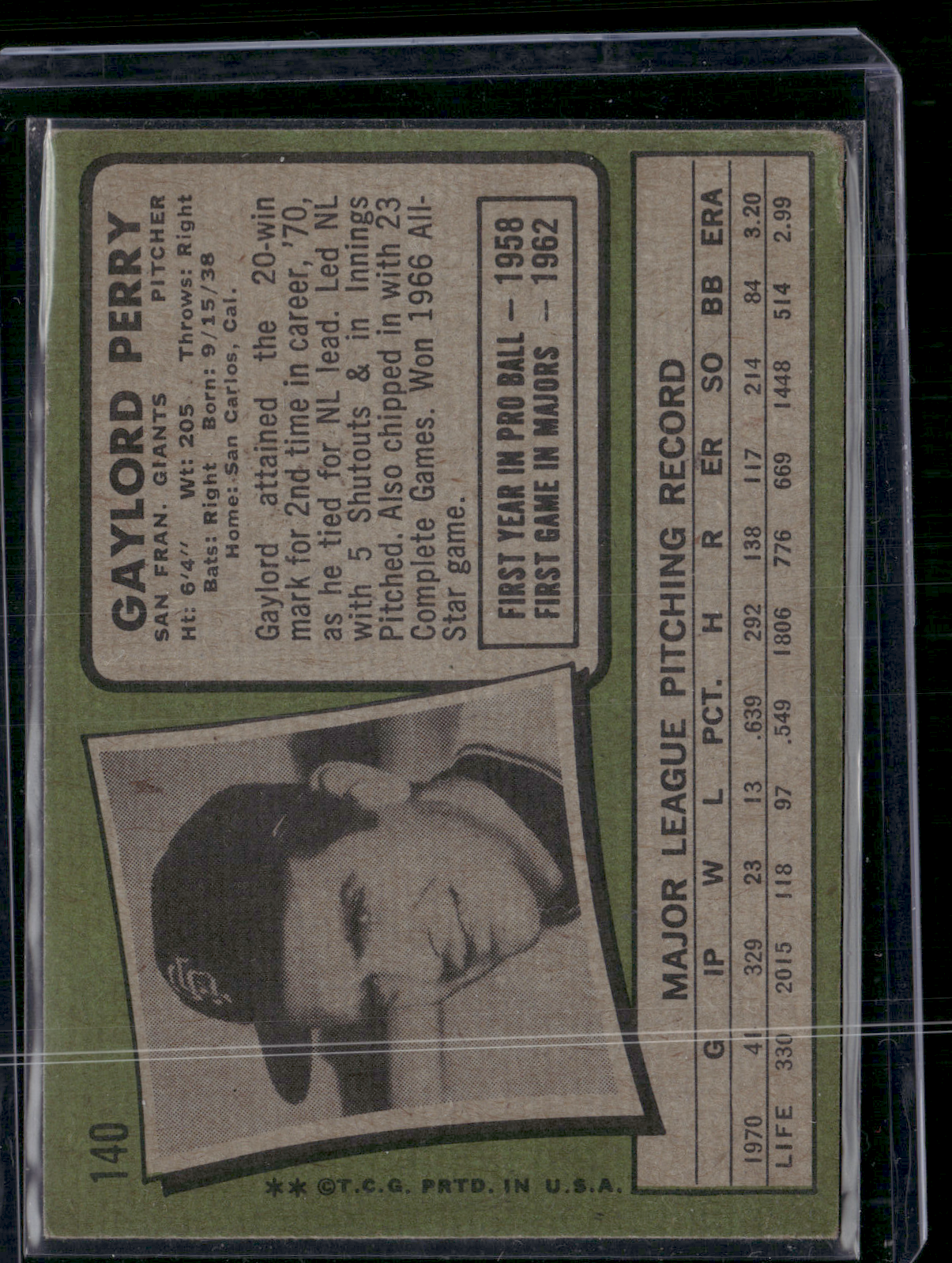 1971 Topps GAYLORD PERRY #140 Wrinkles bottom edge (Good)