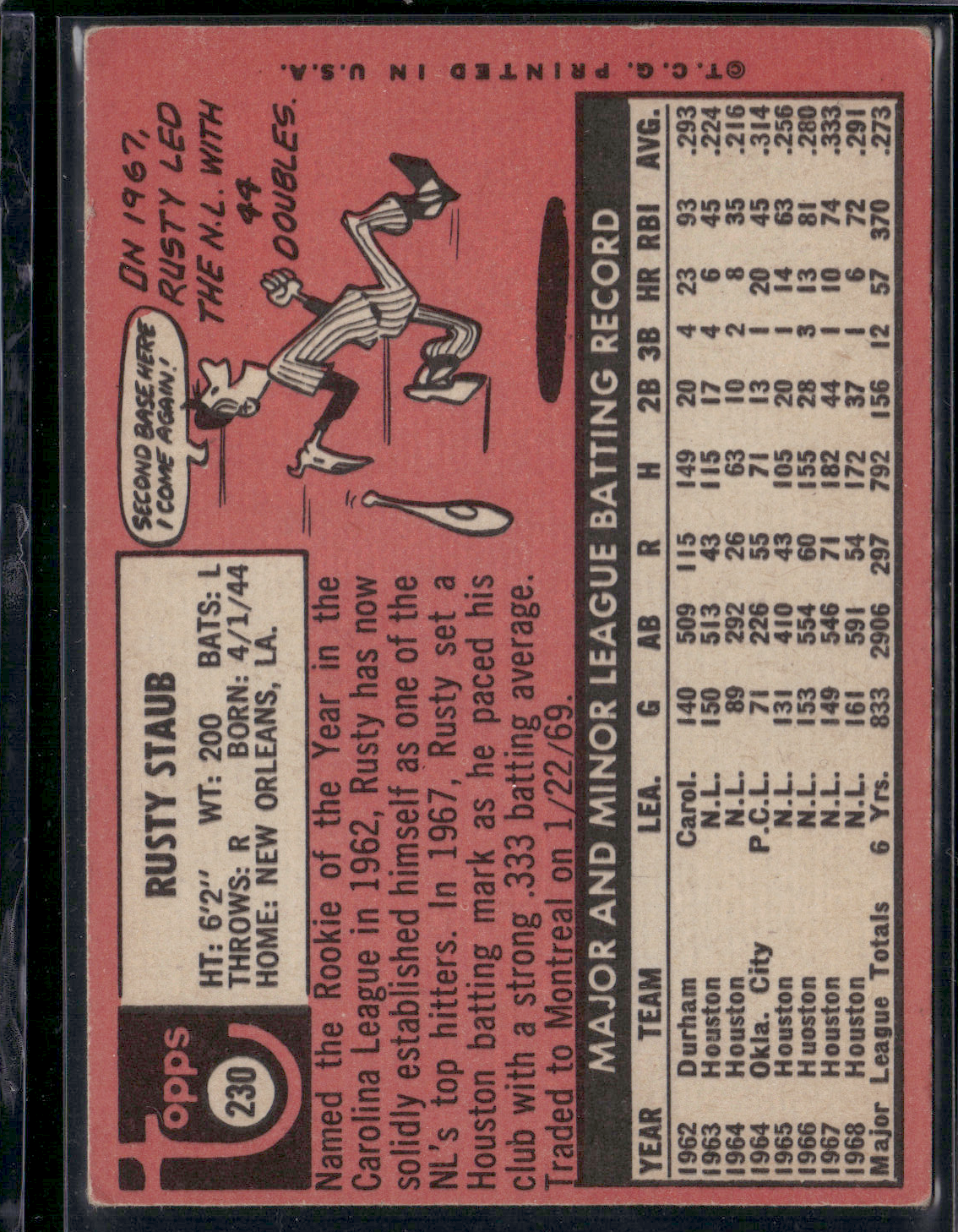 1969 Topps RUSTY STAUB #230 wrinkle Scratch on surface