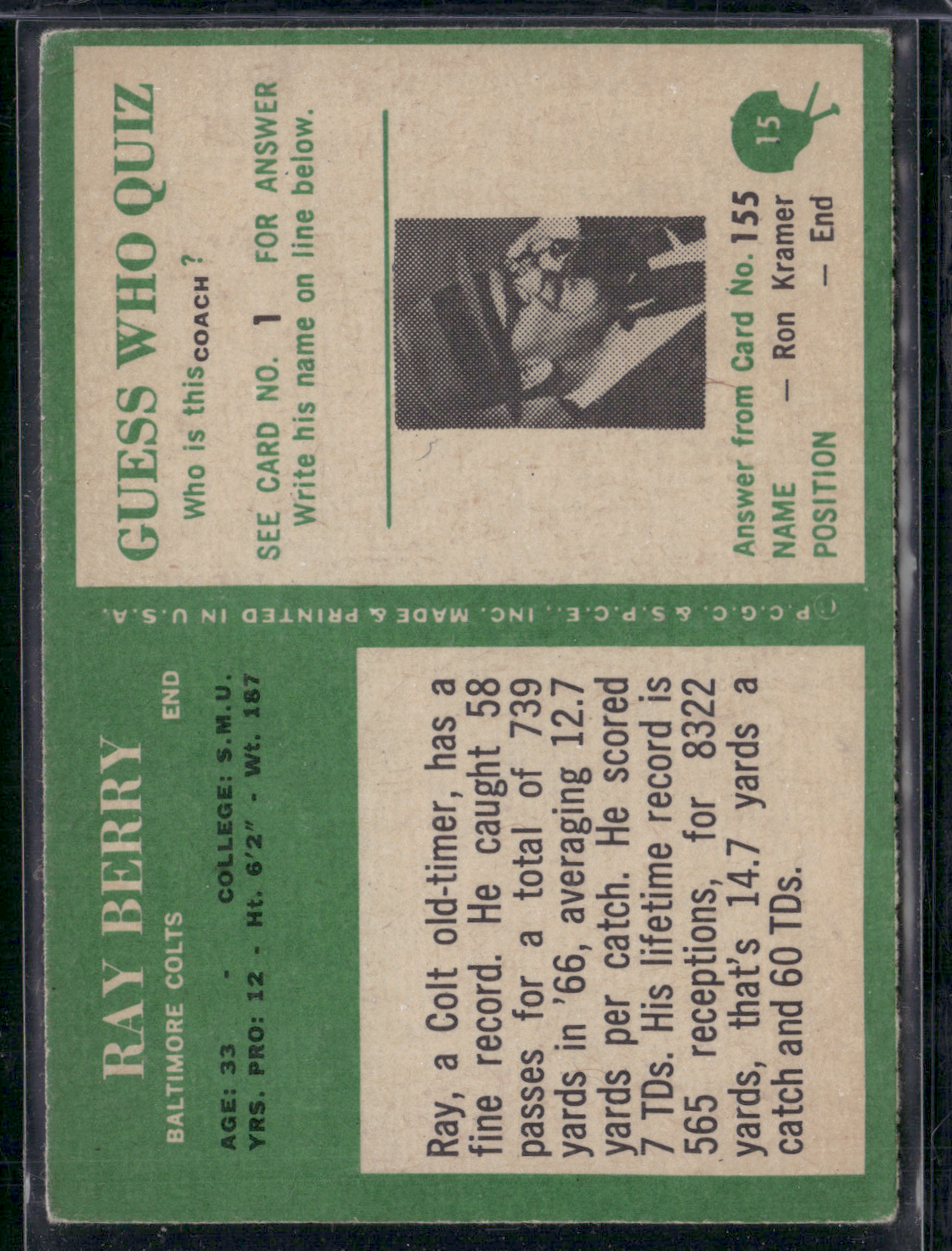 1966 Philadelphia RAY BERRY #15
