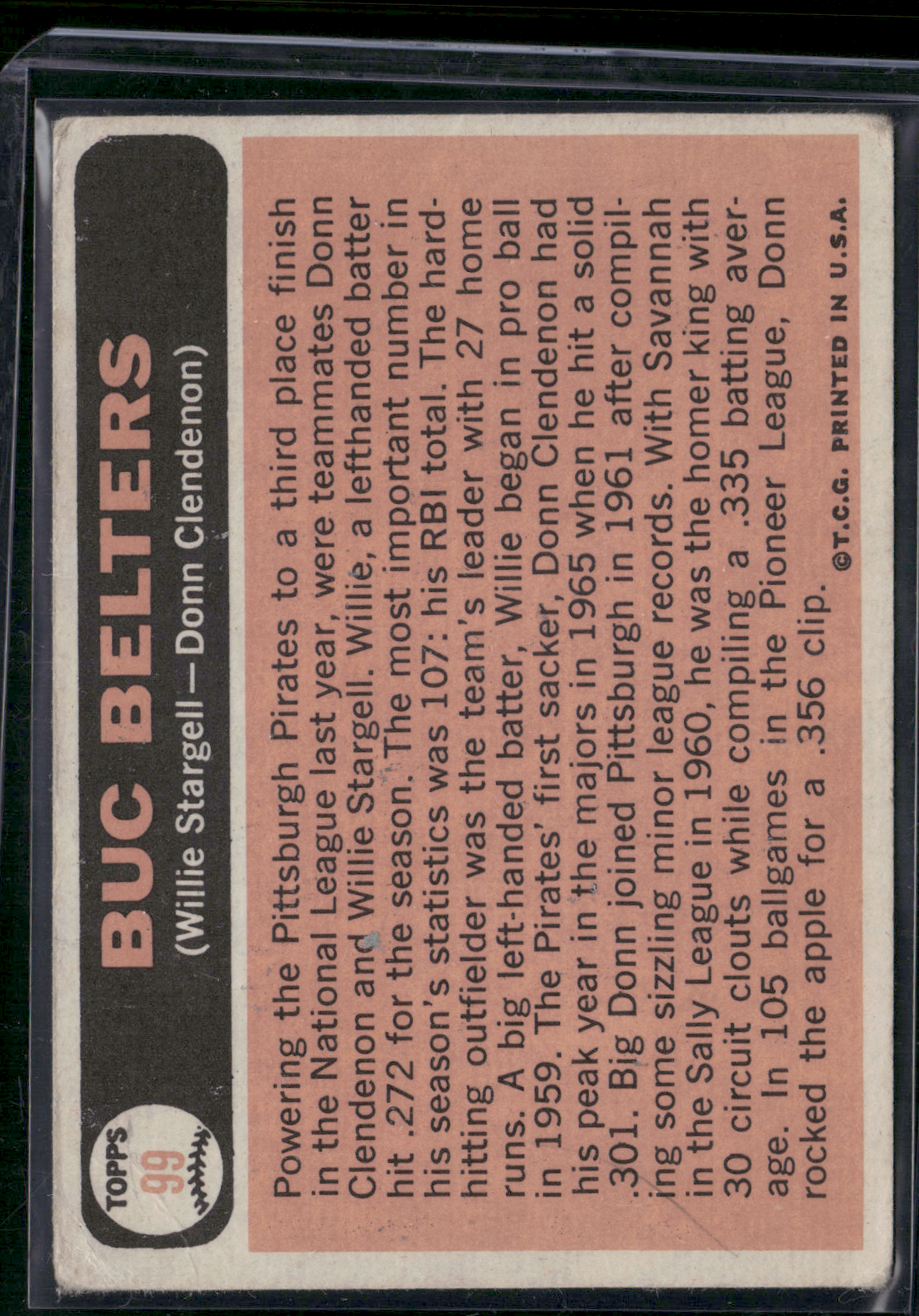 1966 Topps WILLIE STARGELL/DON CLENDENON #99 Buc Belters Light Wrinkles (Good)