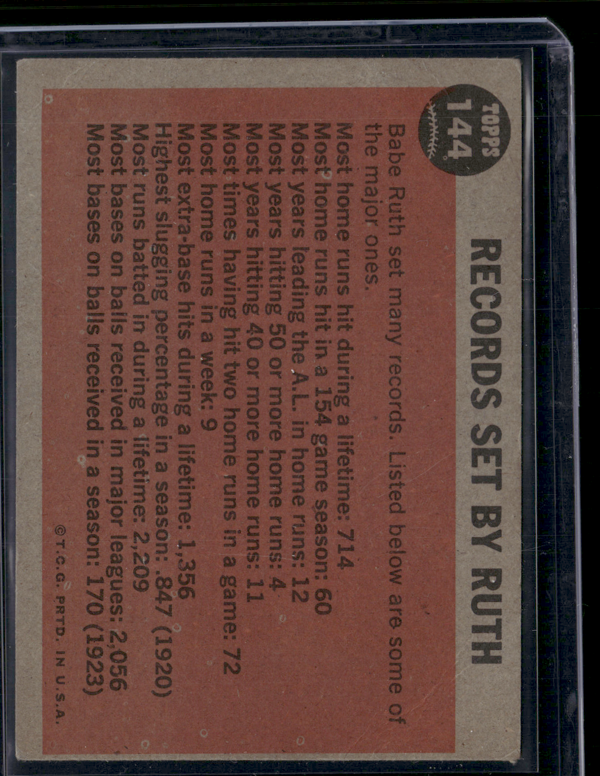 1962 Topps BABE RUTH #144 Farewell Speech Crease (Good)