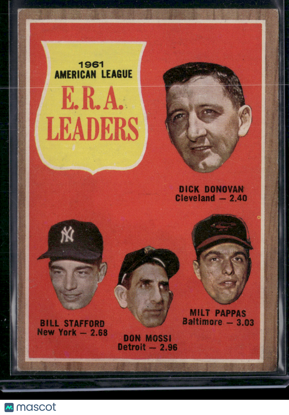 1962 Topps DICK DONOVAN/STAFFORD/MOSSI/PAPPAS #55 1961 AL ERA Leaders