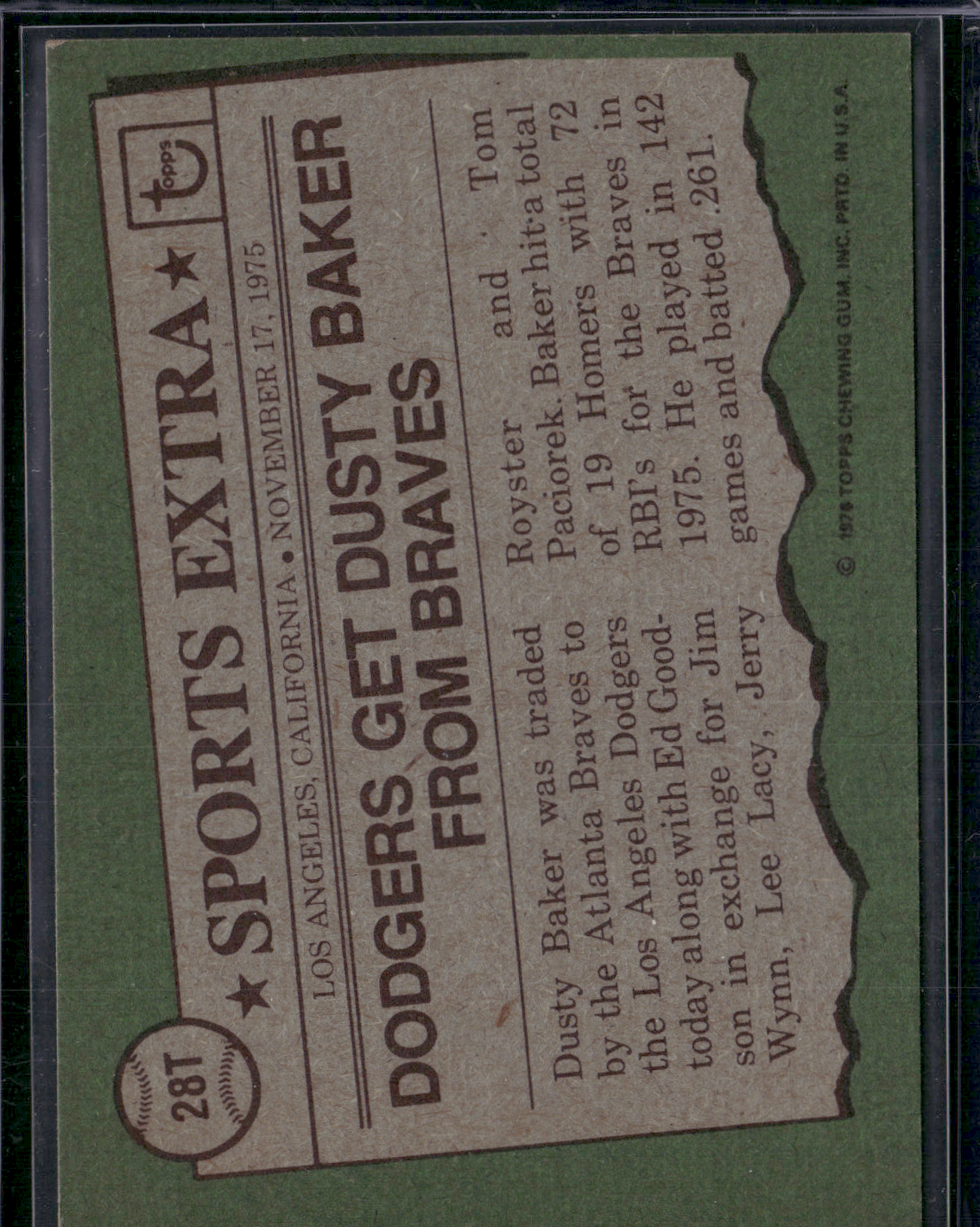 1976 Topps DUSTY BAKER #28T Print Snow (EX)