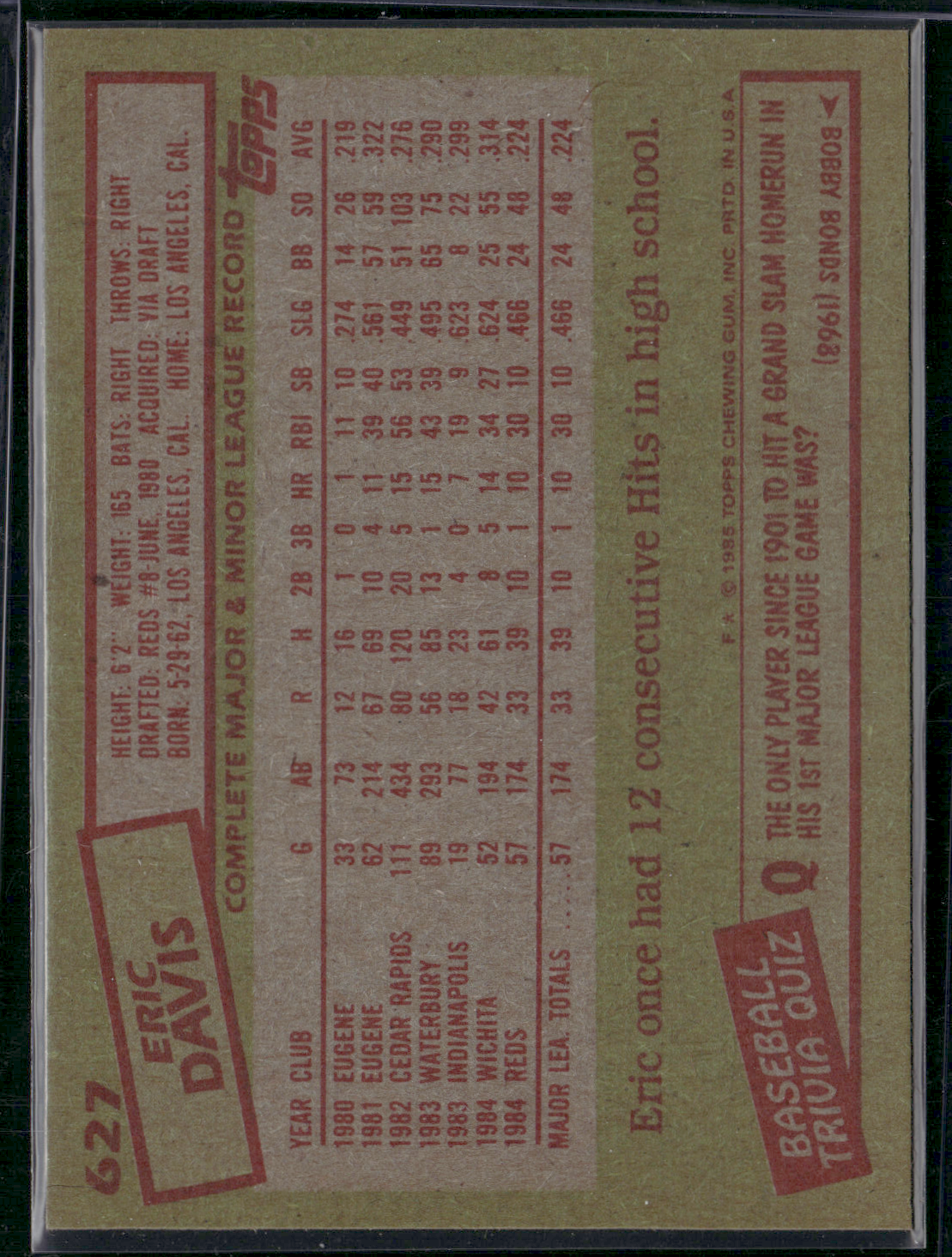 1985 Topps ERIC DAVIS #627 Rookie RC (EX-EX/MT)