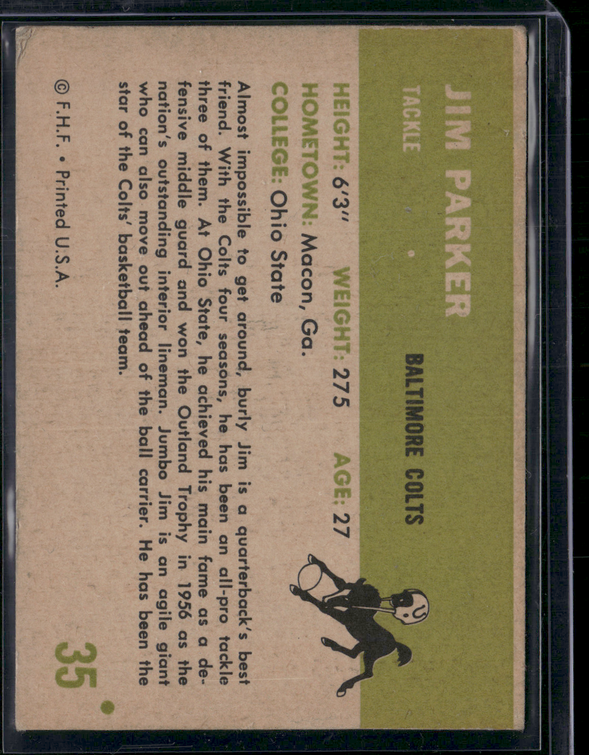 1961 Fleer JIM PARKER #35 (VG/EX-EX)