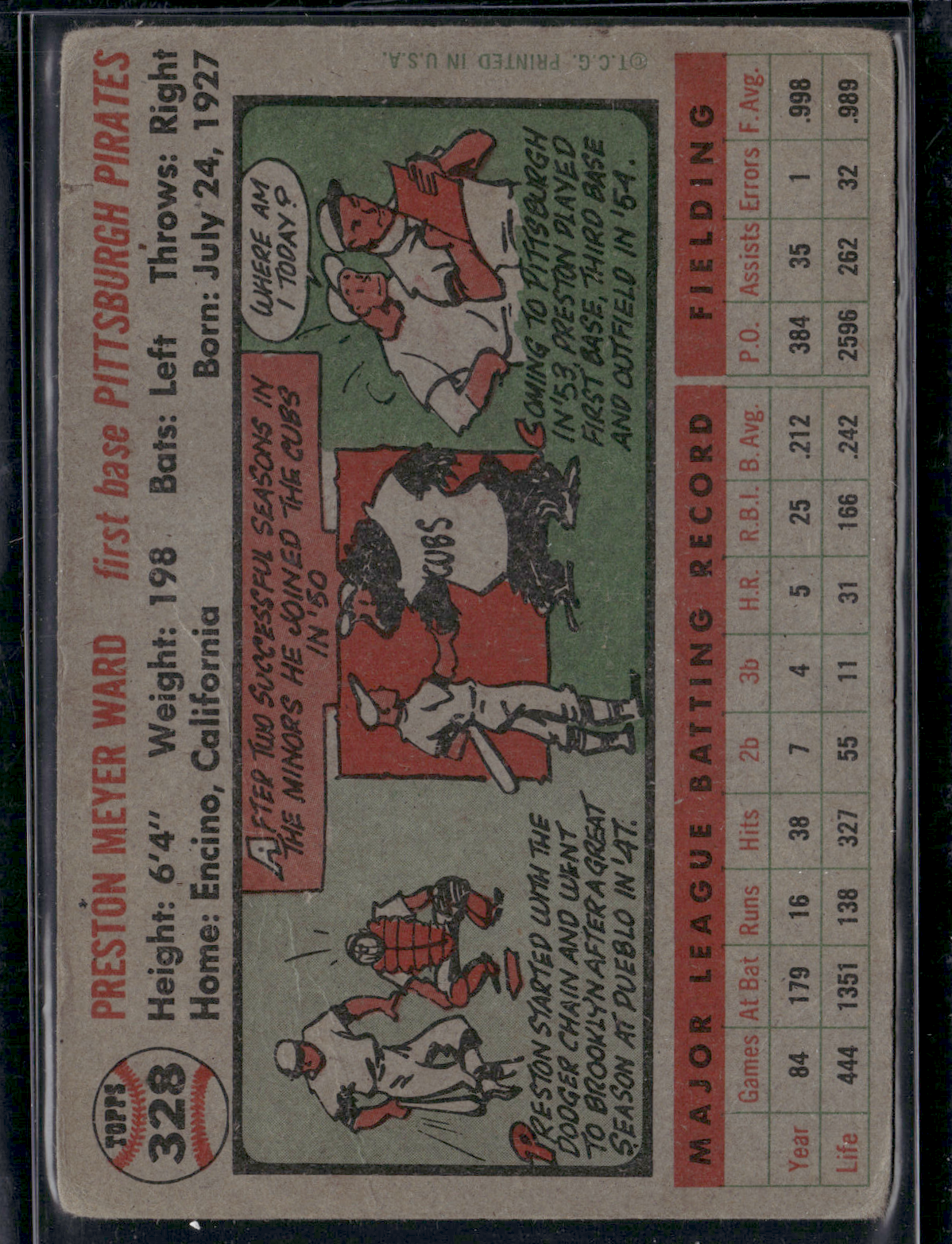 1956 Topps PRESTON WARD #328 Light Wrinkle