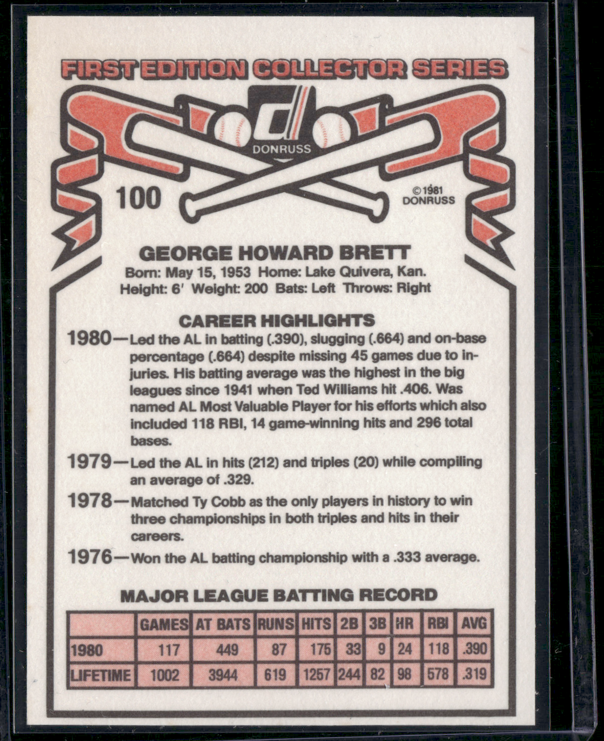 1981 Donruss GEORGE BRETT #100 (NM)