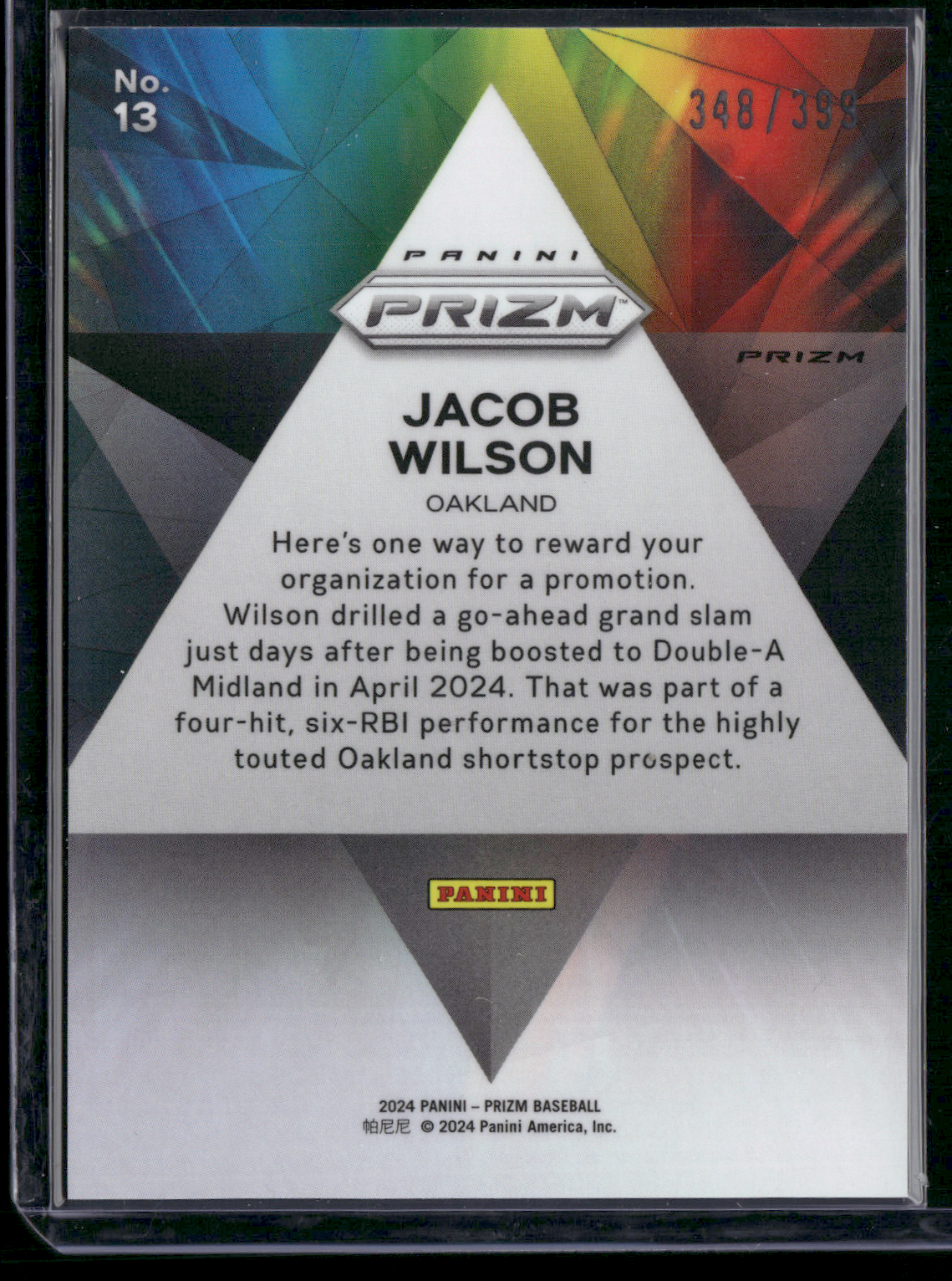 2024 Prizm JACOB WILSON #13 Prizmatic Orange 348/399