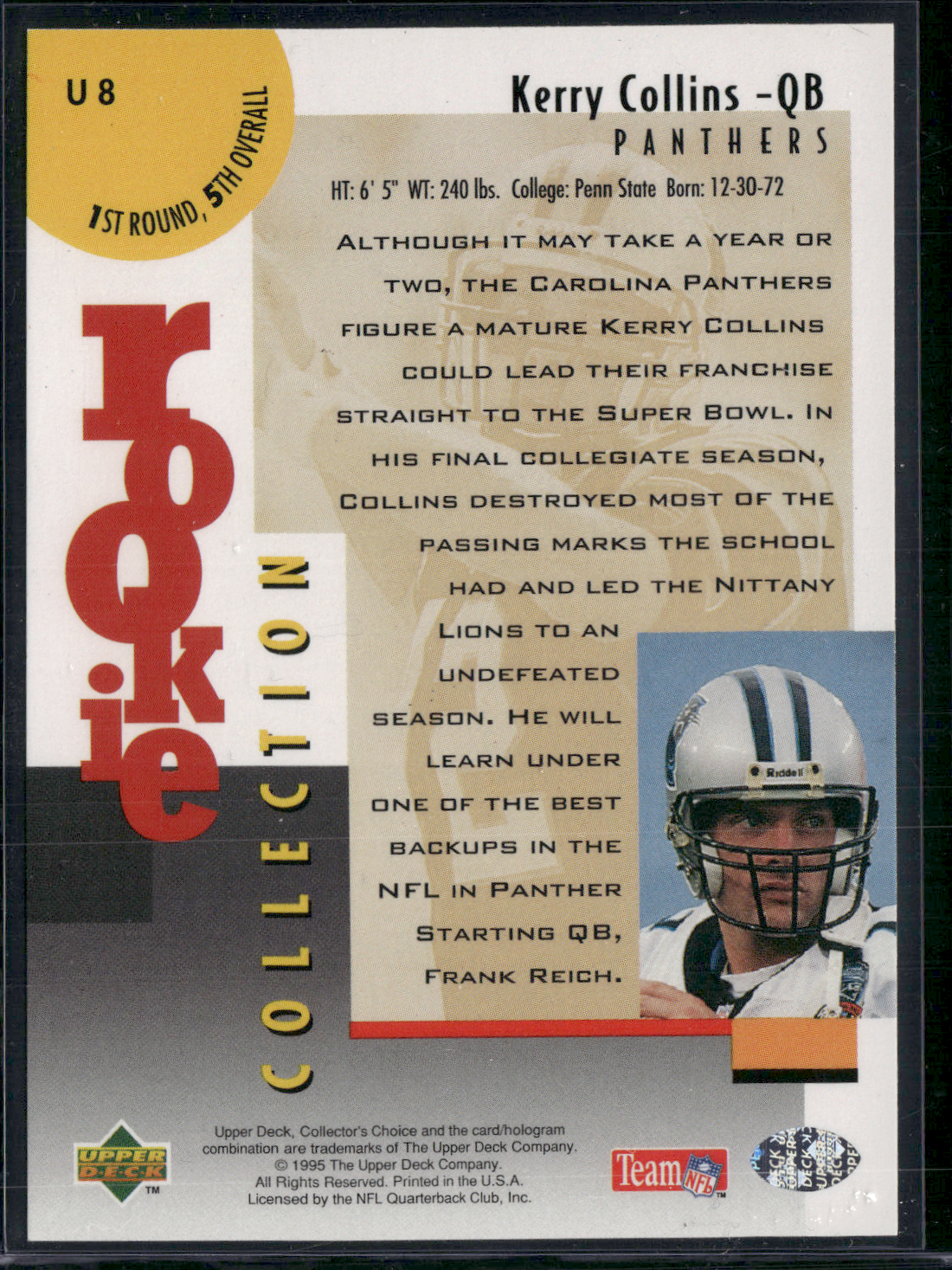 1995 Collectors Choice KERRY COLLINS #U8 Rookie Collection (NM)