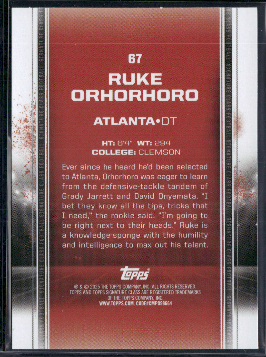 2024 Topps Signature Class RUKE ORHORHORO #67 Rookie Card RC